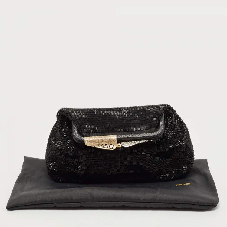 Pre Owned Fendi Black Beaded and Lizard Borderline Clutch