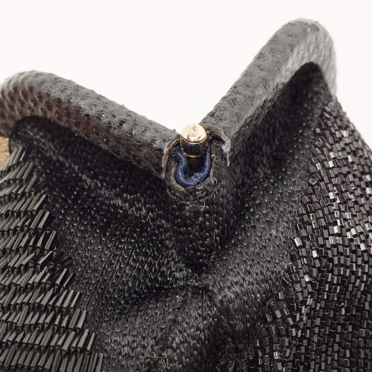 Pre Owned Fendi Black Beaded and Lizard Borderline Clutch