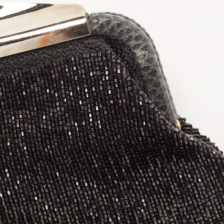 Pre Owned Fendi Black Beaded and Lizard Borderline Clutch
