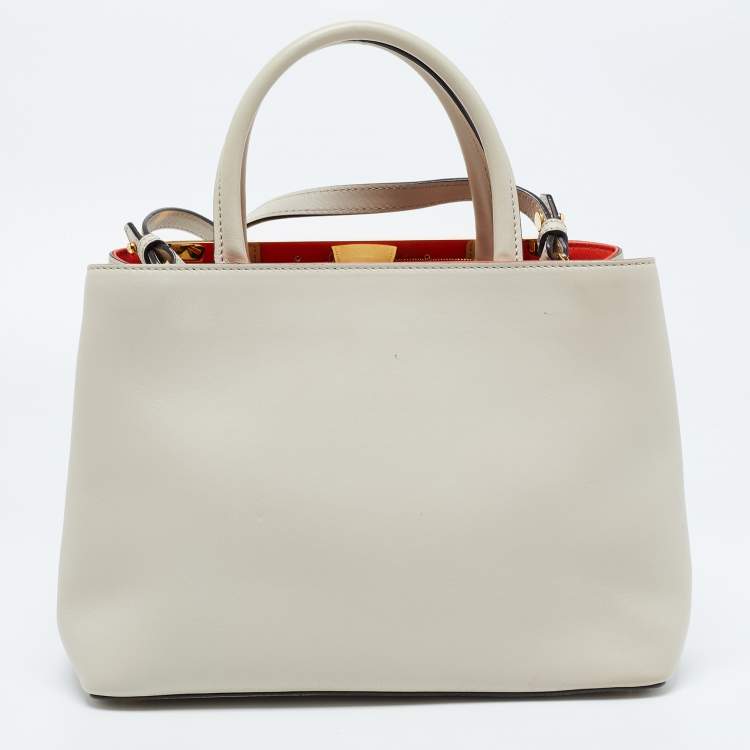Pre Owned Fendi Cream Leather Mini 2Jours Tote 