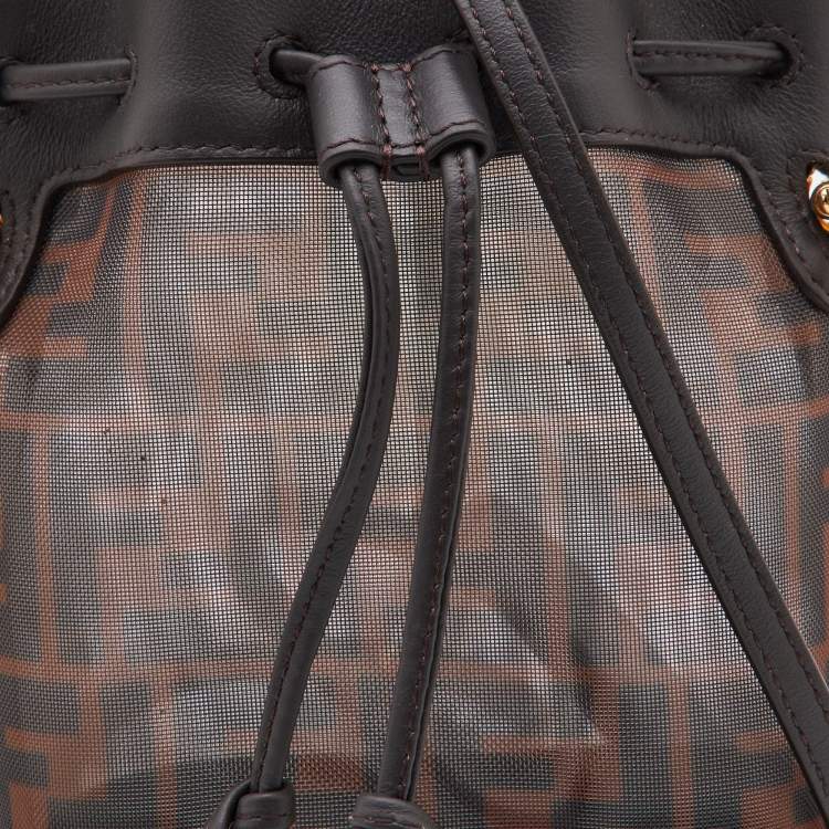 Pre Owned Fendi Tobacco Zucca  Mesh and Leather Mini Mon Tresor Bucket Bag