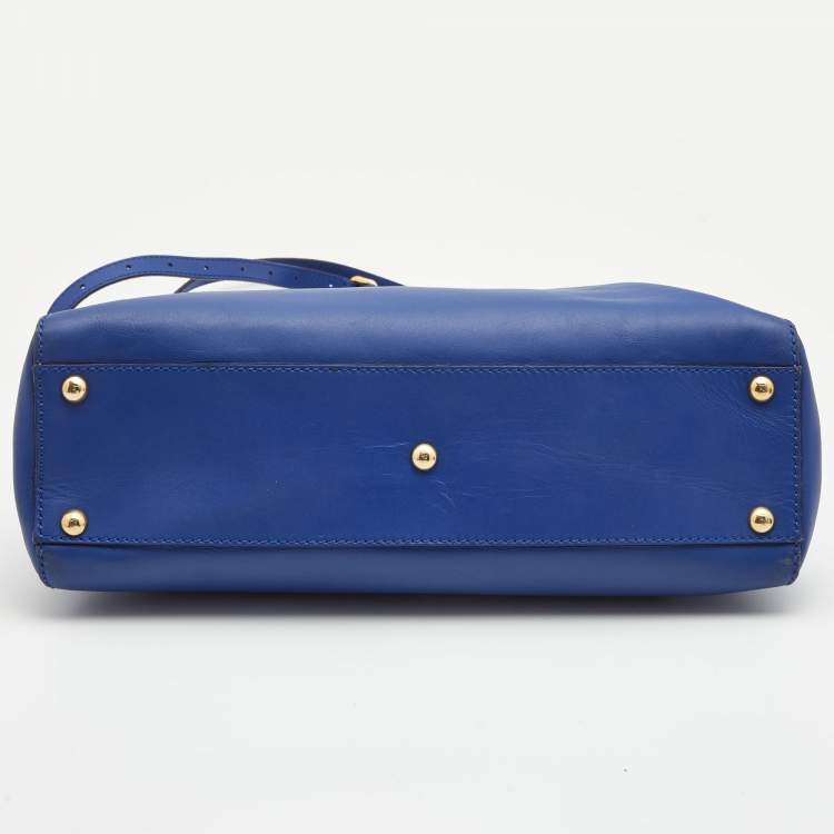 Pre Owned Fendi Blue Leather Medium Peekaboo Top Handle Bag