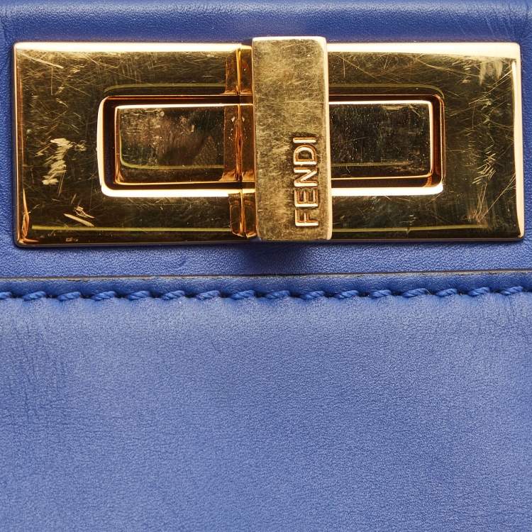Pre Owned Fendi Blue Leather Medium Peekaboo Top Handle Bag
