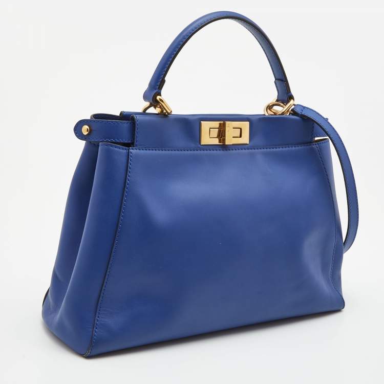 Pre Owned Fendi Blue Leather Medium Peekaboo Top Handle Bag