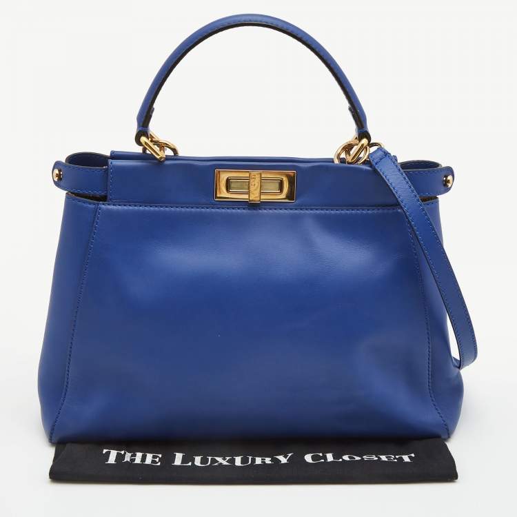 Pre Owned Fendi Blue Leather Medium Peekaboo Top Handle Bag