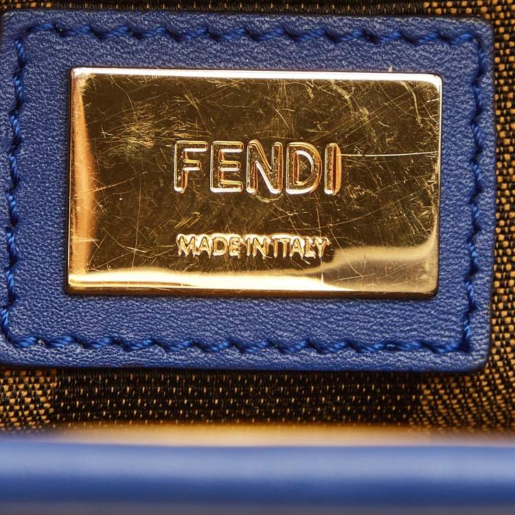 Pre Owned Fendi Blue Leather Medium Peekaboo Top Handle Bag