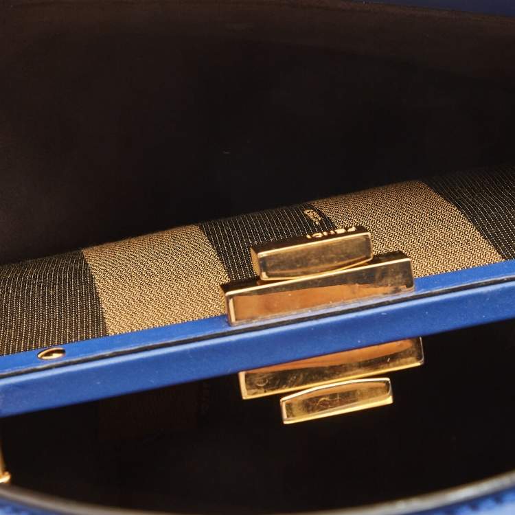 Pre Owned Fendi Blue Leather Medium Peekaboo Top Handle Bag