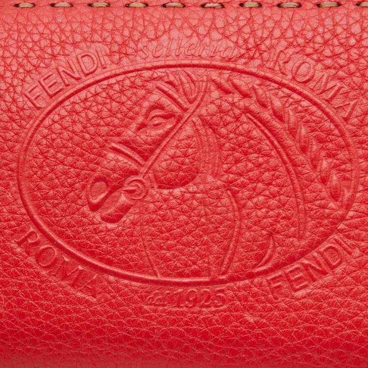 Pre Owned Fendi Red Selleria Leather Logo Zip Around Wallet