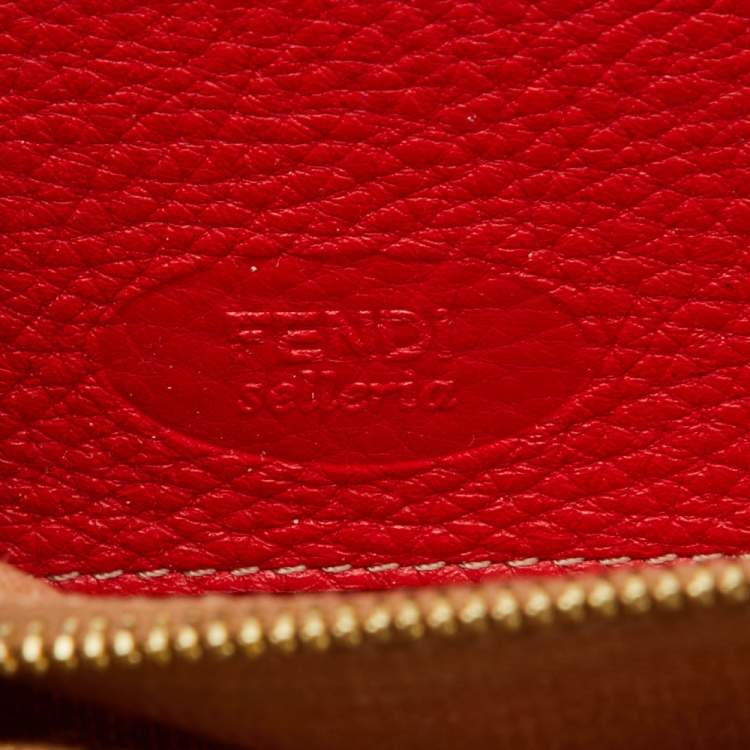 Pre Owned Fendi Red Selleria Leather Logo Zip Around Wallet