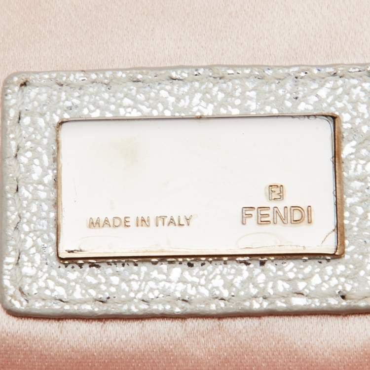 Pre Owned Fendi Sliver Shimmering Leather Flap Clutch