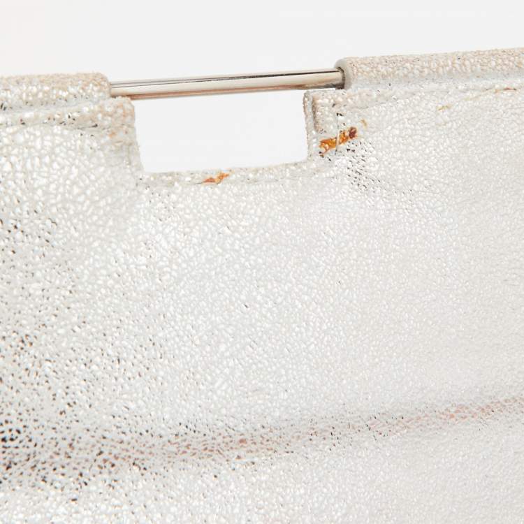 Pre Owned Fendi Sliver Shimmering Leather Flap Clutch