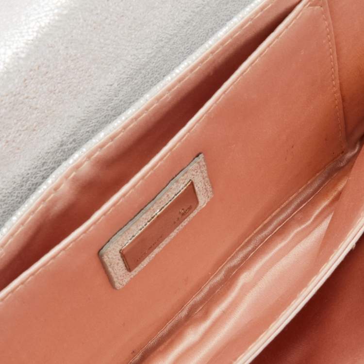 Pre Owned Fendi Sliver Shimmering Leather Flap Clutch