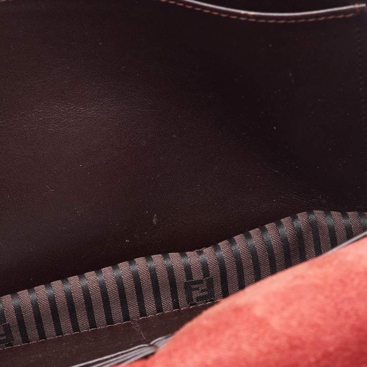 Pre Owned Fendi Red/Burgundy Leather FF Flap Wallet On Chain 