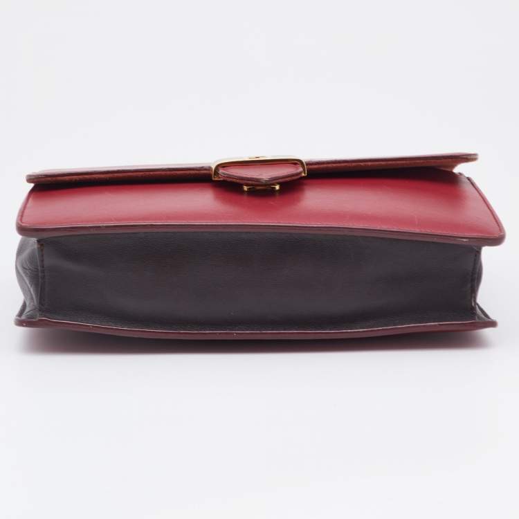 Pre Owned Fendi Red/Burgundy Leather FF Flap Wallet On Chain 