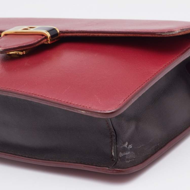 Pre Owned Fendi Red/Burgundy Leather FF Flap Wallet On Chain 
