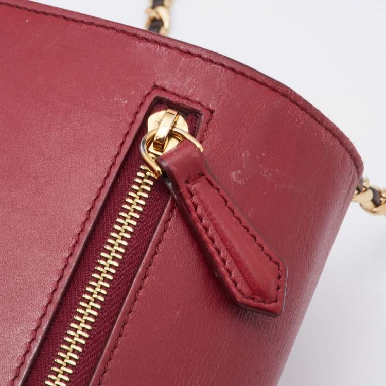 Pre Owned Fendi Red/Burgundy Leather FF Flap Wallet On Chain 