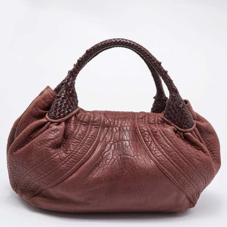 Pre Owned Fendi Two Tone Brown Pebbled Leather Spy Bag