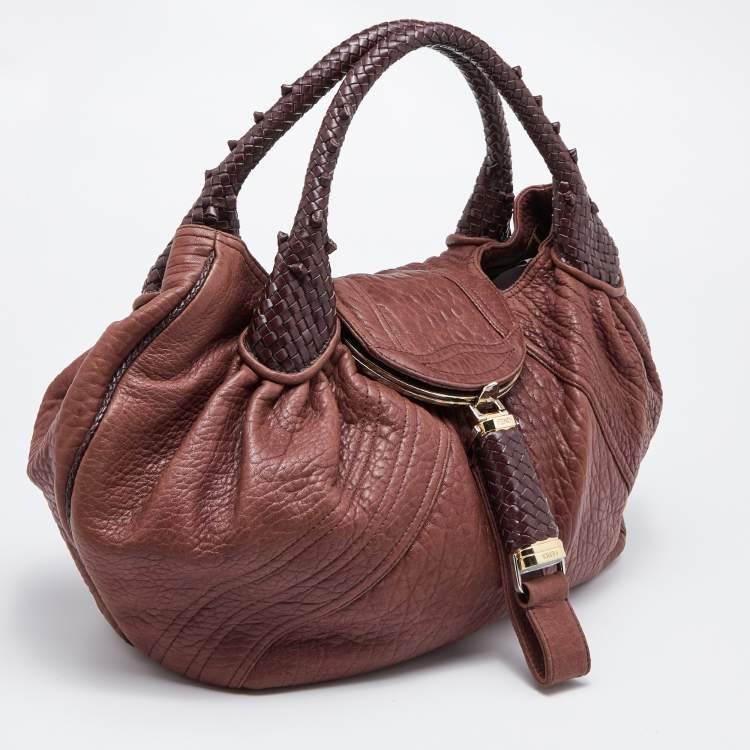 Pre Owned Fendi Two Tone Brown Pebbled Leather Spy Bag