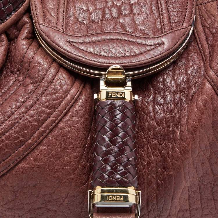 Pre Owned Fendi Two Tone Brown Pebbled Leather Spy Bag