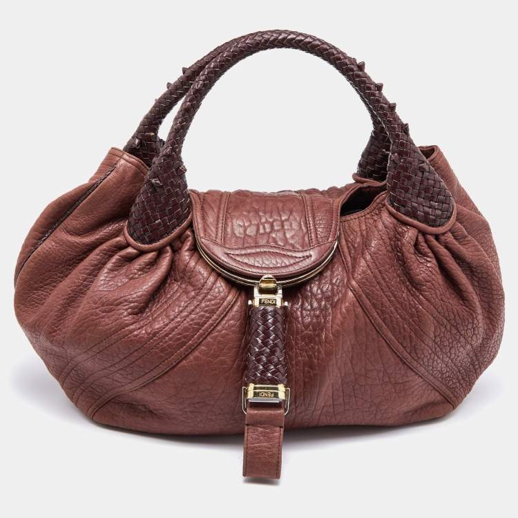Pre Owned Fendi Two Tone Brown Pebbled Leather Spy Bag