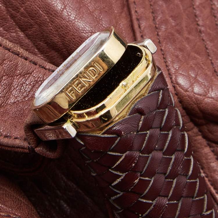 Pre Owned Fendi Two Tone Brown Pebbled Leather Spy Bag