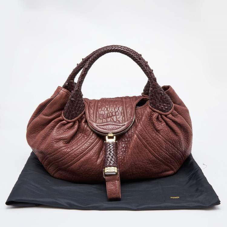 Pre Owned Fendi Two Tone Brown Pebbled Leather Spy Bag