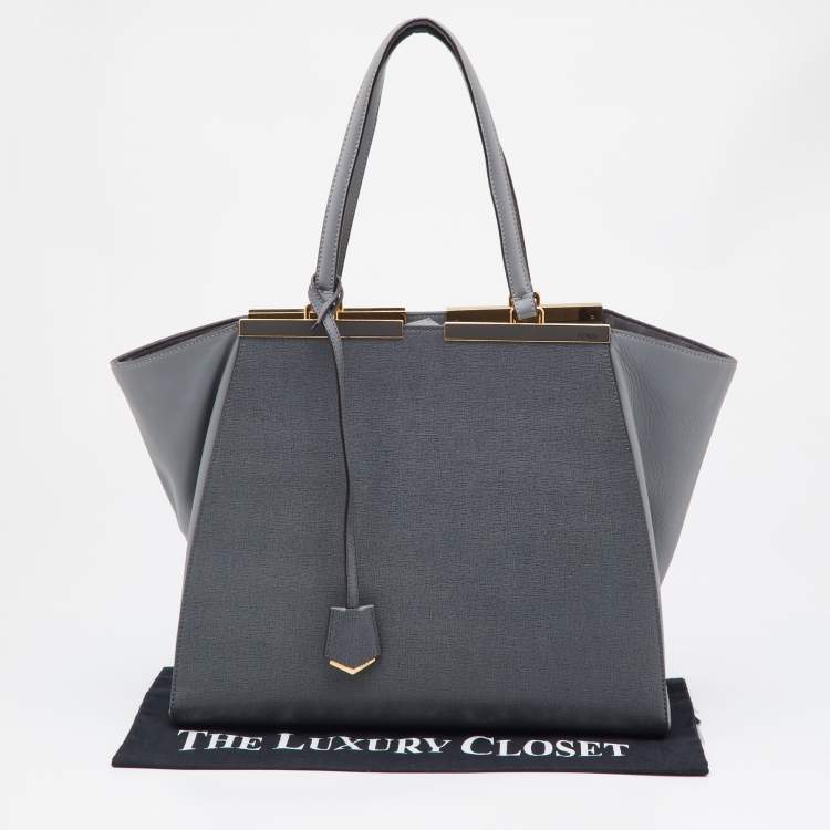 Pre Owned Fendi Two Tone Grey Leather Large 3Jours Tote