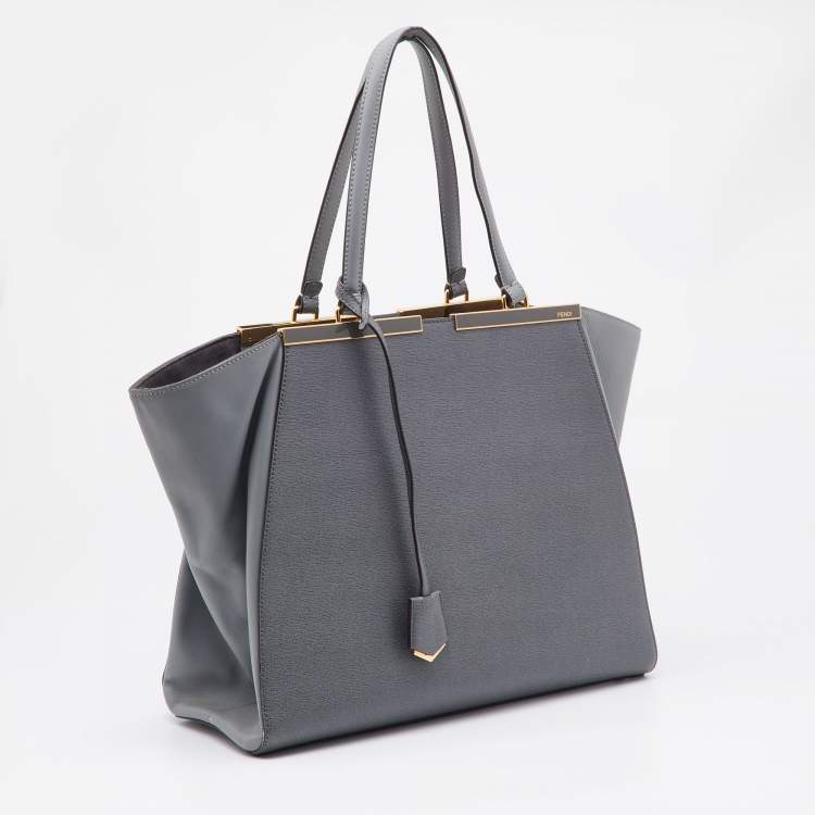 Pre Owned Fendi Two Tone Grey Leather Large 3Jours Tote