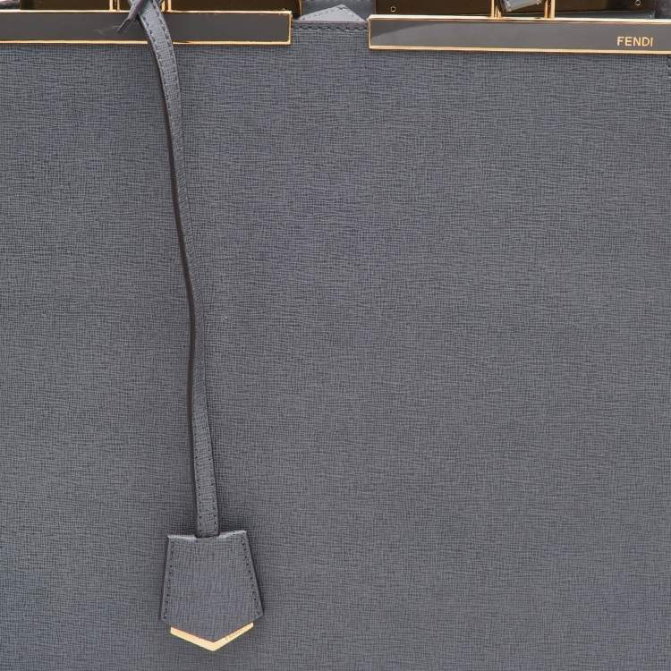 Pre Owned Fendi Two Tone Grey Leather Large 3Jours Tote