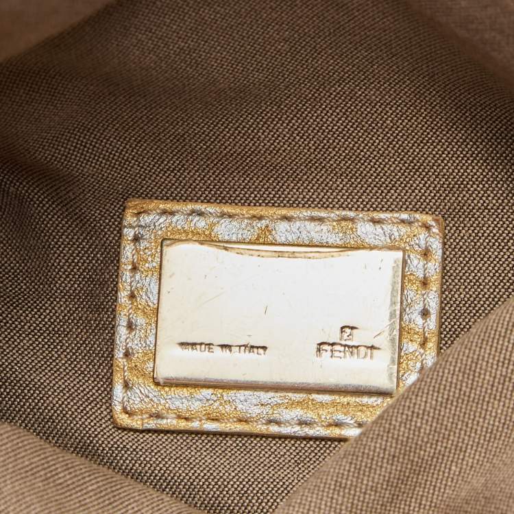 Pre Owned Fendi Gold Holographic Textured Leather Spy Bag