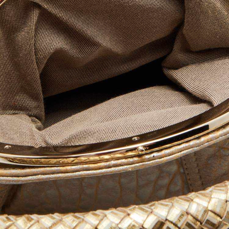 Pre Owned Fendi Gold Holographic Textured Leather Spy Bag