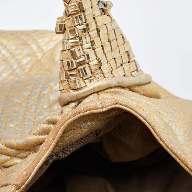 Pre Owned Fendi Gold Holographic Textured Leather Spy Bag