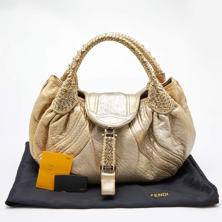 Pre Owned Fendi Gold Holographic Textured Leather Spy Bag