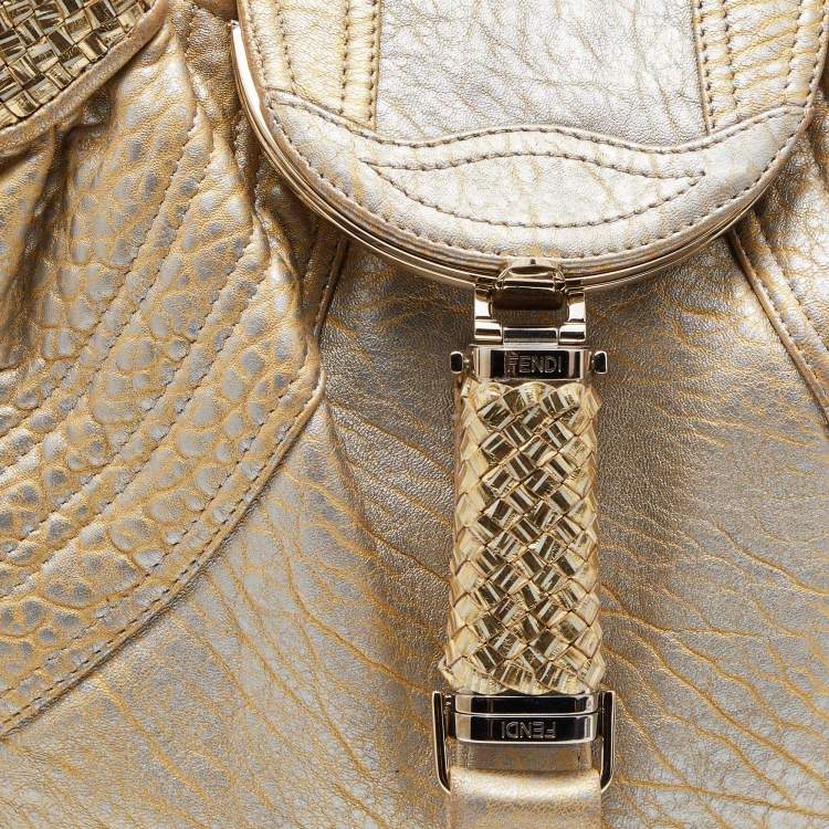 Pre Owned Fendi Gold Holographic Textured Leather Spy Bag