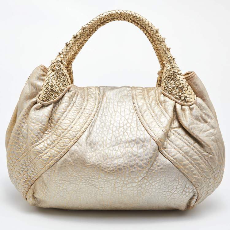 Pre Owned Fendi Gold Holographic Textured Leather Spy Bag