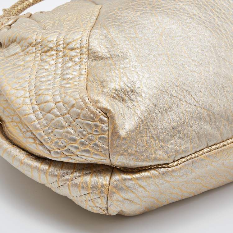 Pre Owned Fendi Gold Holographic Textured Leather Spy Bag