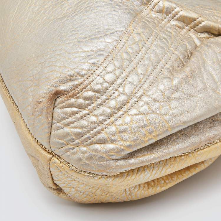 Pre Owned Fendi Gold Holographic Textured Leather Spy Bag
