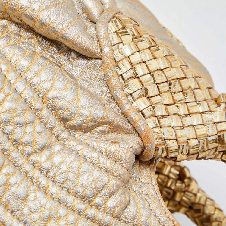 Pre Owned Fendi Gold Holographic Textured Leather Spy Bag