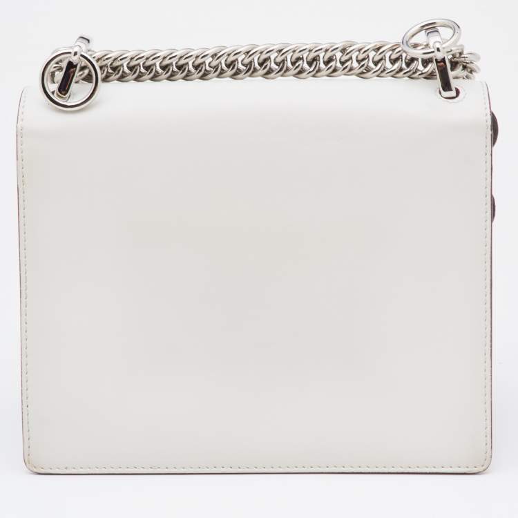 Pre Owned Fendi White Leather Small Scalloped Kan I Shoulder Bag