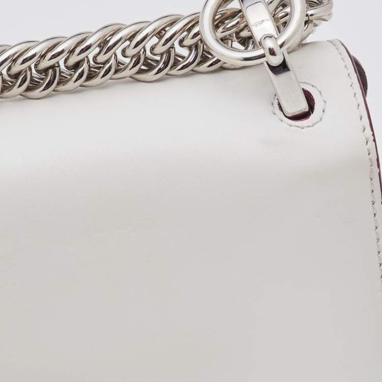 Pre Owned Fendi White Leather Small Scalloped Kan I Shoulder Bag