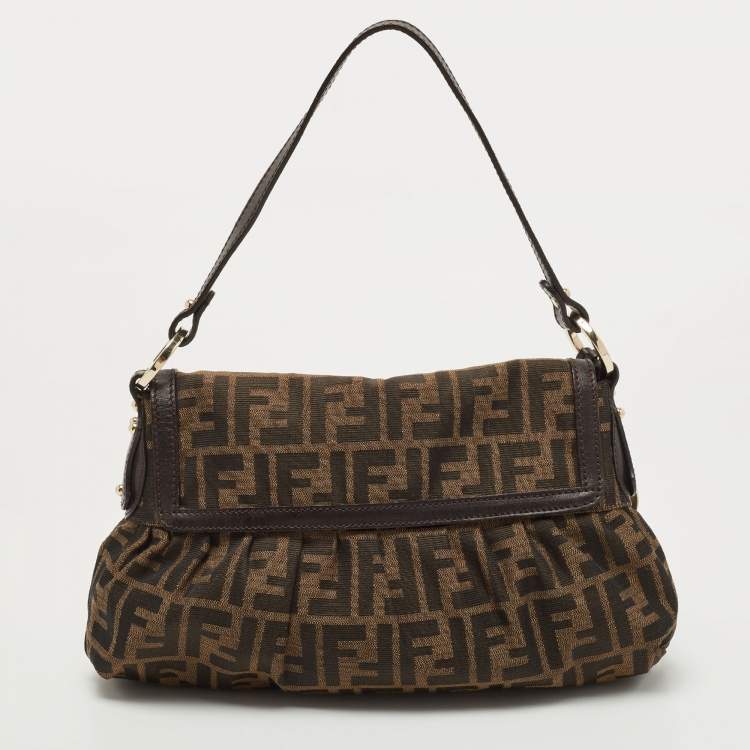 Pre Owned Fendi Tobacco Zucca Canvas and Leather Chef Flap Shoulder Bag