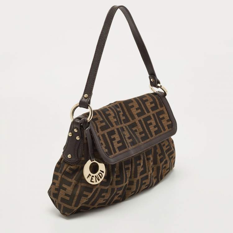 Pre Owned Fendi Tobacco Zucca Canvas and Leather Chef Flap Shoulder Bag