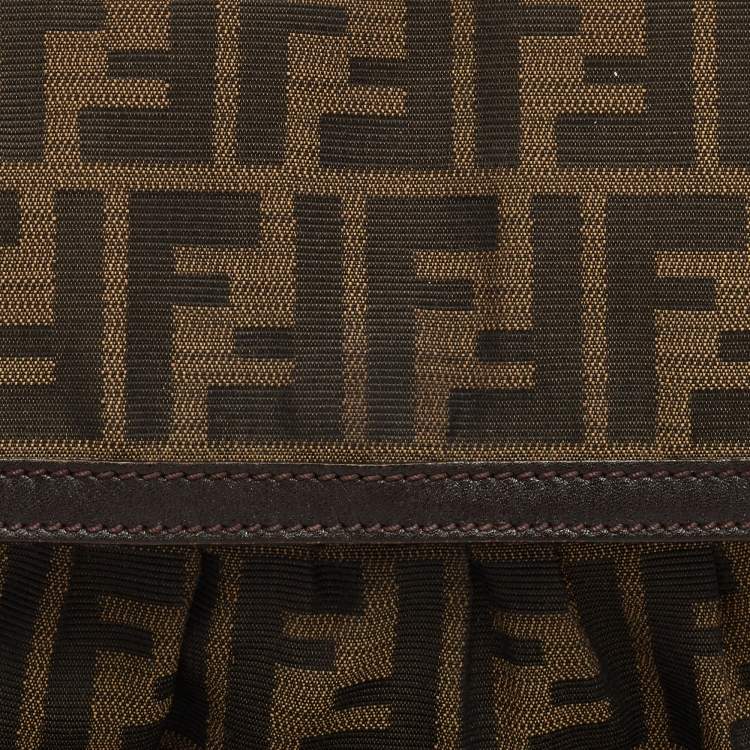Pre Owned Fendi Tobacco Zucca Canvas and Leather Chef Flap Shoulder Bag