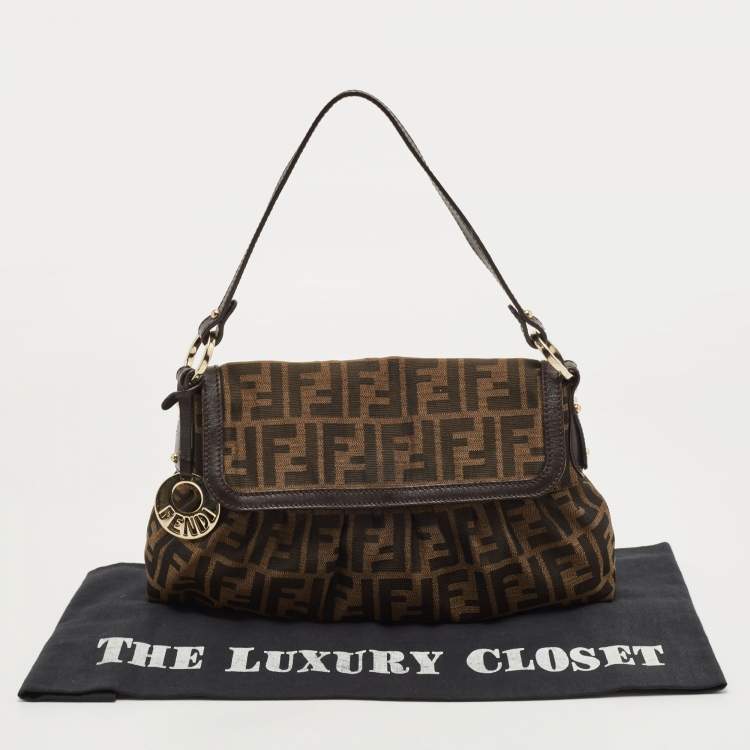 Pre Owned Fendi Tobacco Zucca Canvas and Leather Chef Flap Shoulder Bag