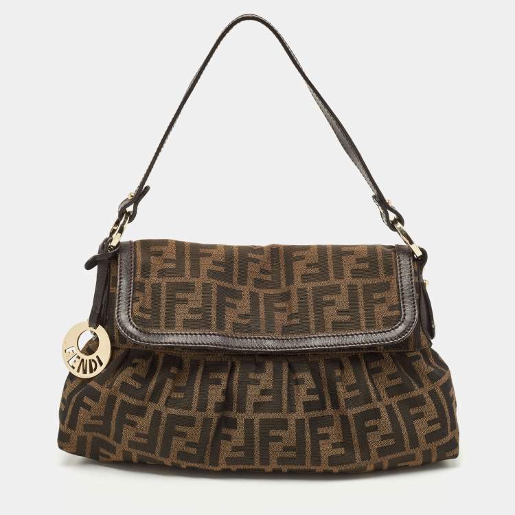 Pre Owned Fendi Tobacco Zucca Canvas and Leather Chef Flap Shoulder Bag
