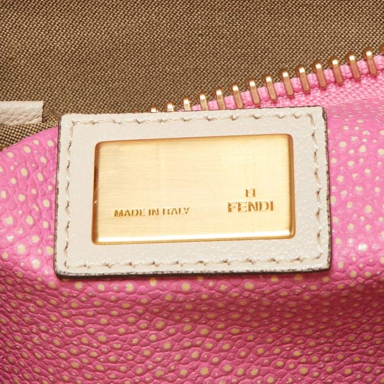 Pre Owned Fendi Cream Leather Large Peekaboo Top Handle Bag