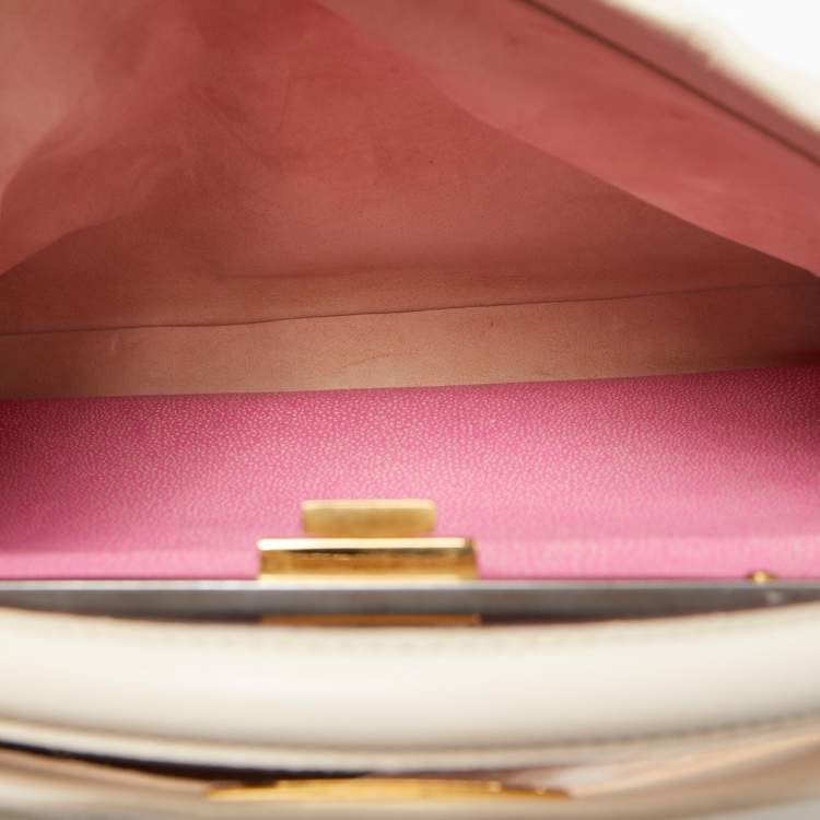 Pre Owned Fendi Cream Leather Large Peekaboo Top Handle Bag