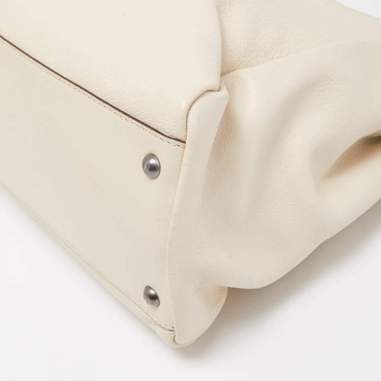 Pre Owned Fendi Cream Leather Large Peekaboo Top Handle Bag