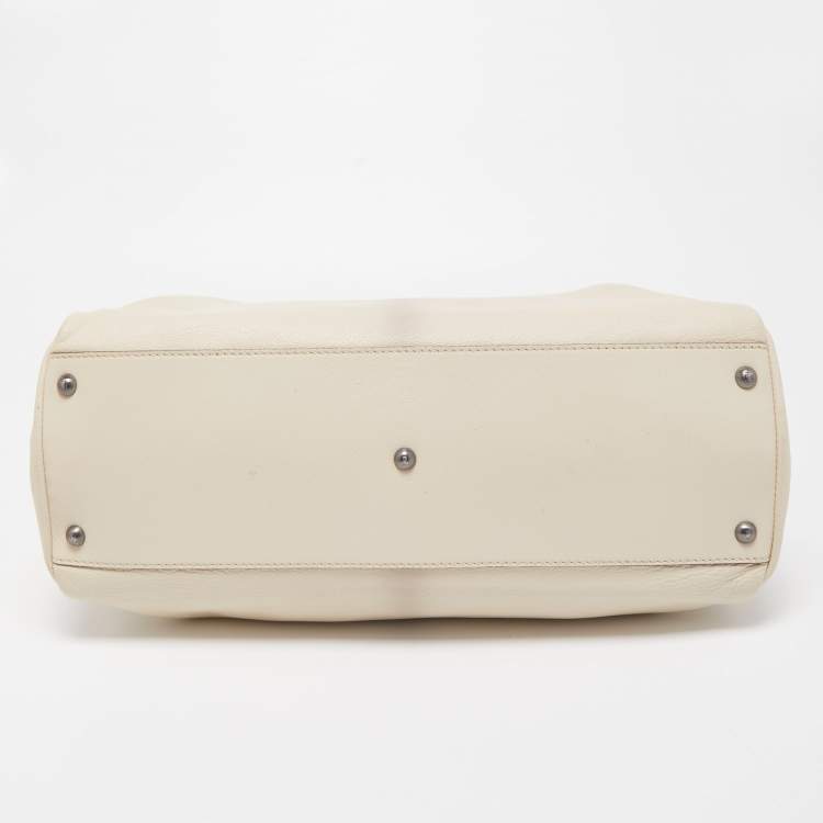 Pre Owned Fendi Cream Leather Large Peekaboo Top Handle Bag