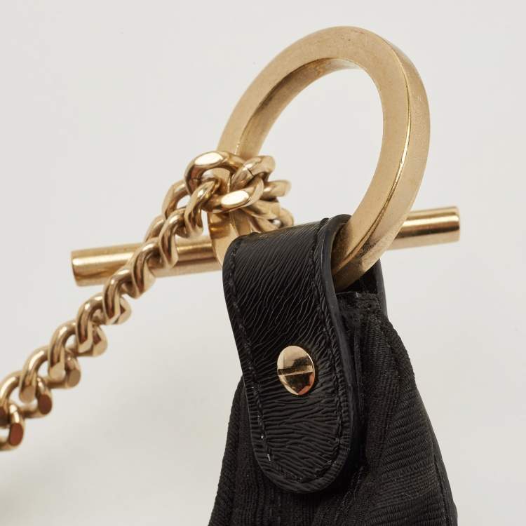 Pre Owned Fendi Black Zucca Canvas Chef Chain Link Hobo